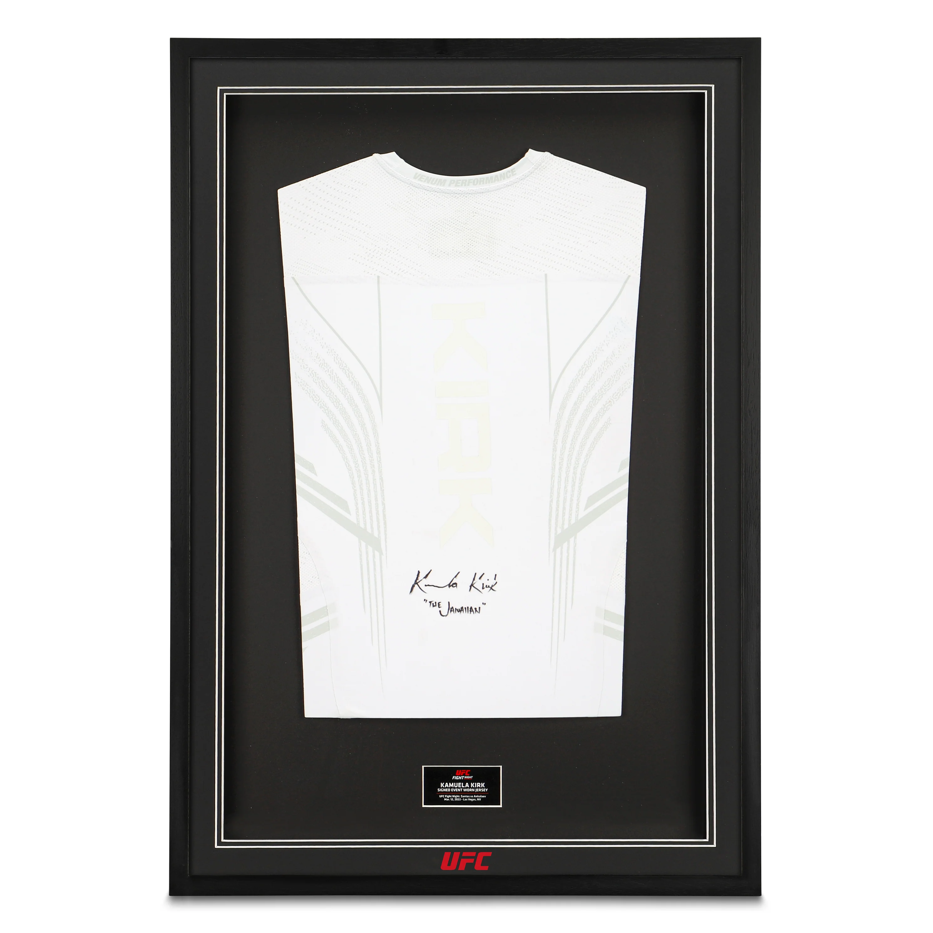Framed Kamuela Kirk Signed 1-of-1 Fight Issued Jersey UFC Fight Night: Santos vs Ankalaev